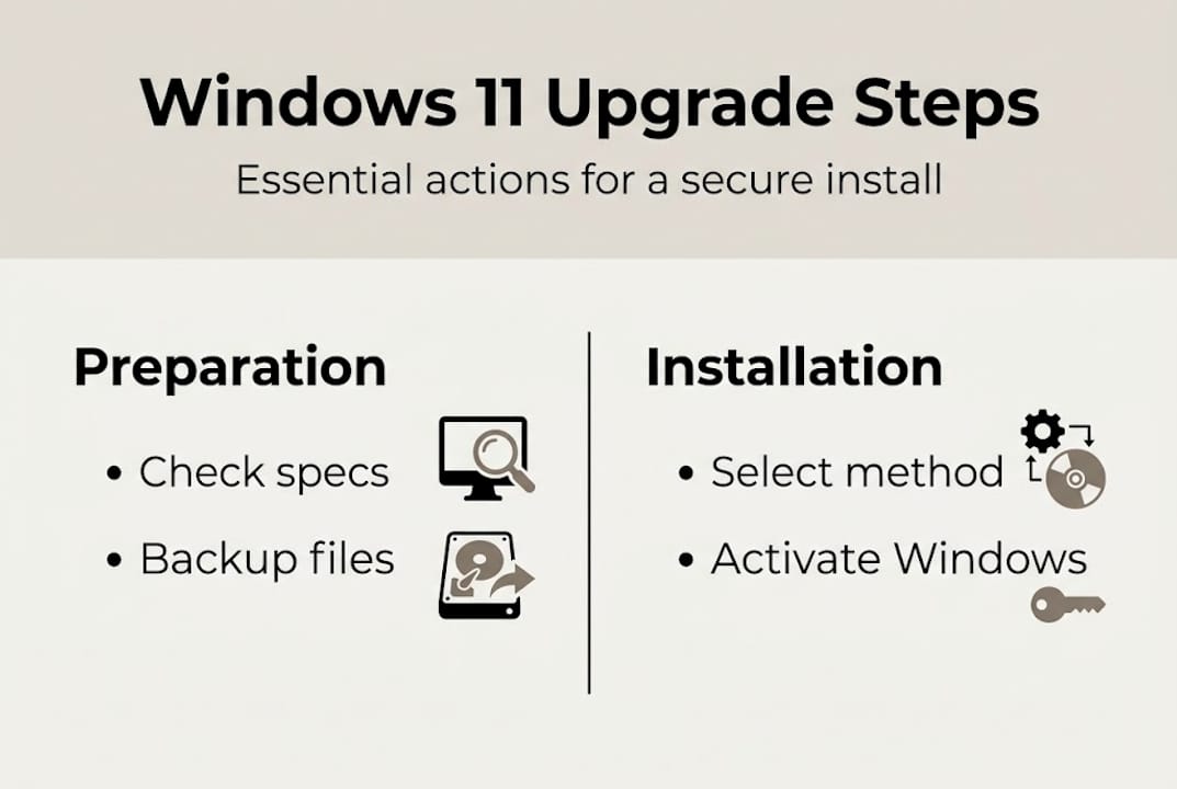 Infographic of secure Windows 11 upgrade steps
