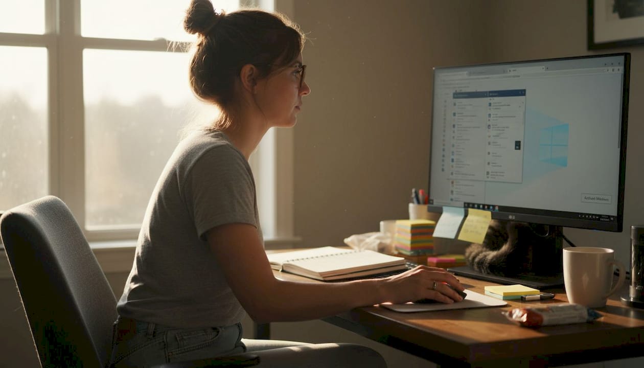 Woman activating Windows 10 from home office