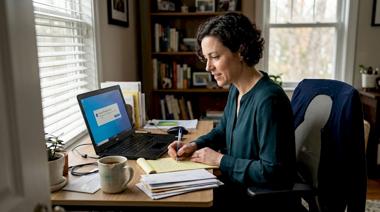 Woman reviewing Windows 10 support notification