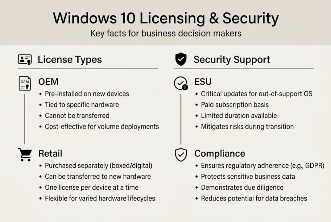 Infographic on Windows 10 licensing and security