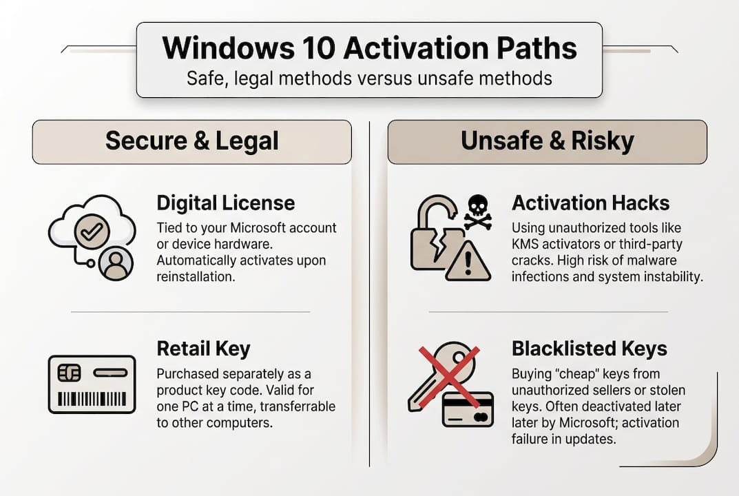 Windows 10 activation methods infographic