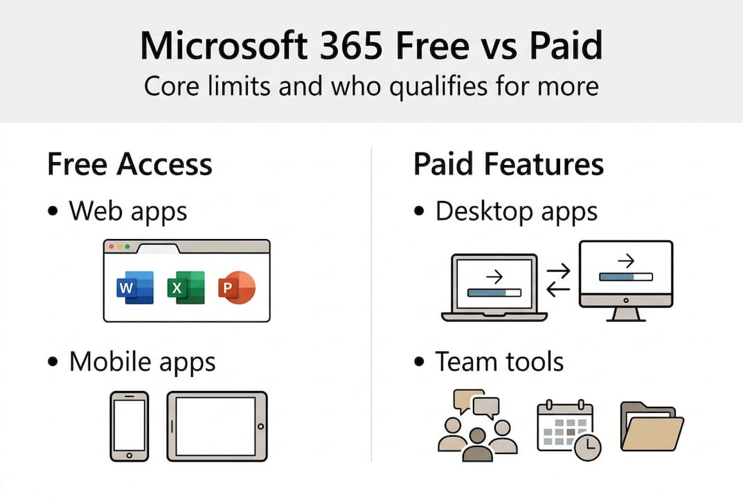 Infographic comparing free and paid Microsoft 365