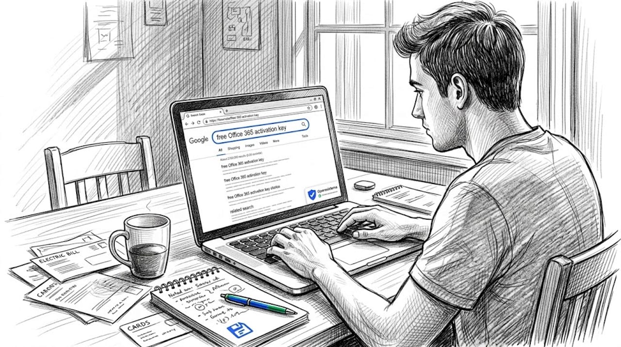 Person searching free Office key online