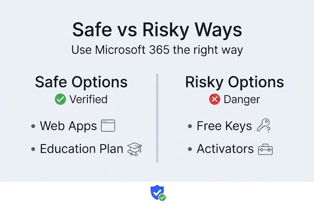Infographic comparing safe and risky Microsoft 365 use