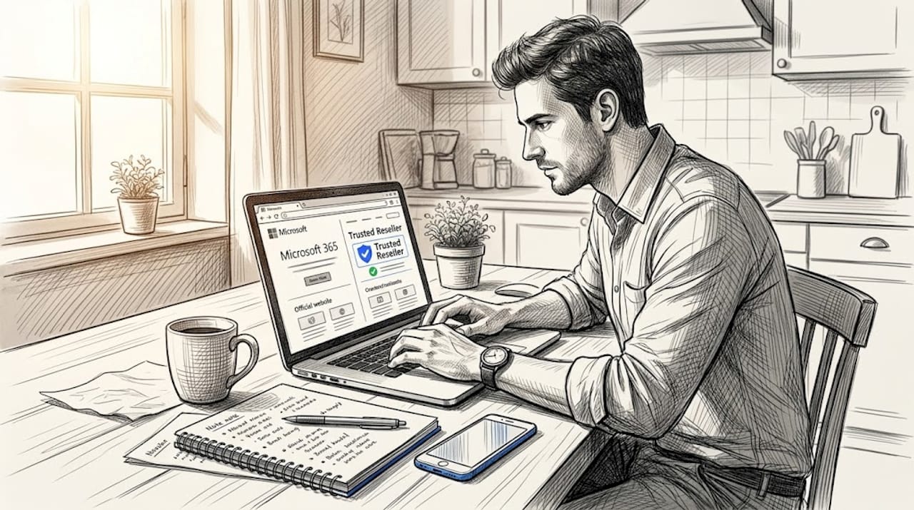 Person researching safe Microsoft 365 options