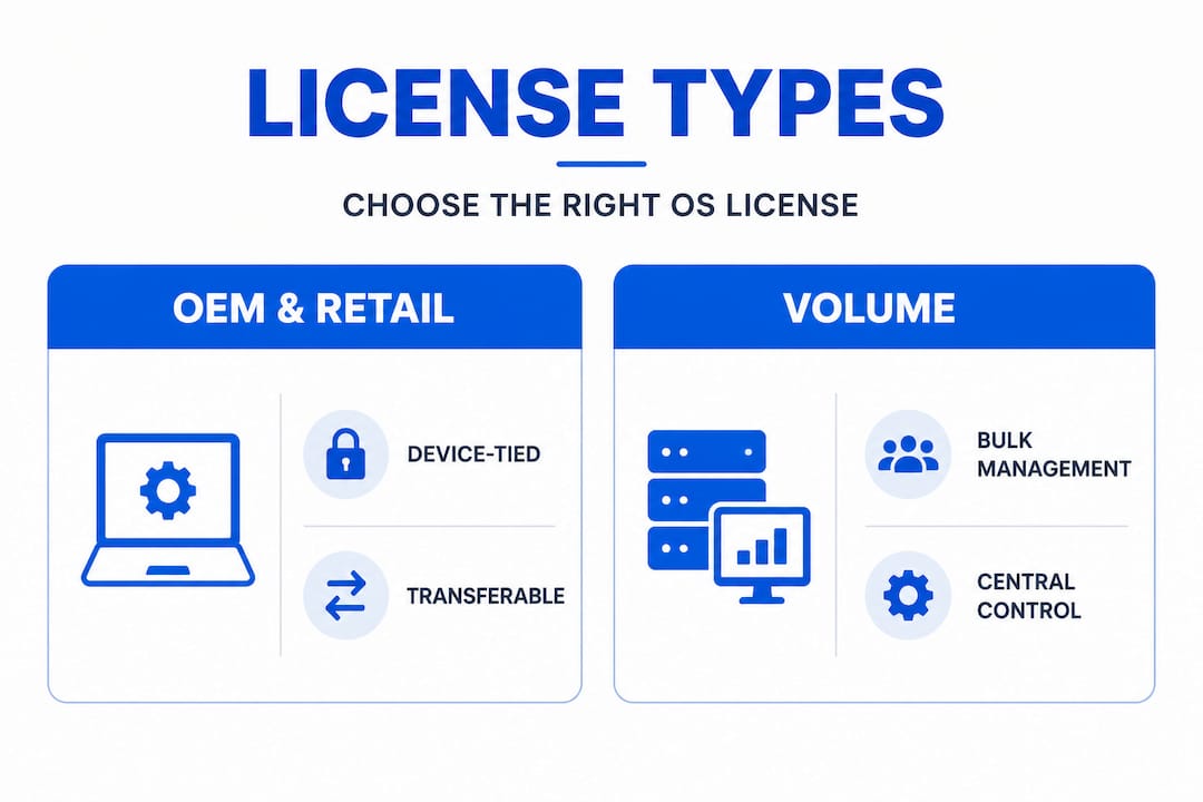 Infographic comparing OS license types features