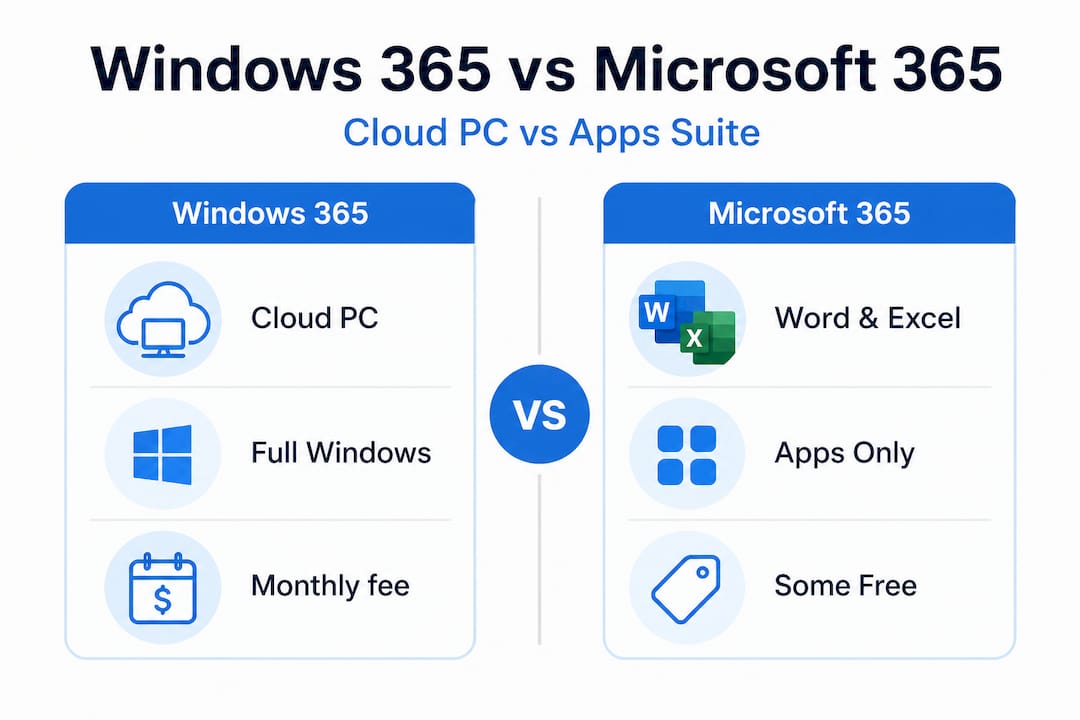 Infographic comparing Windows 365 and Microsoft 365