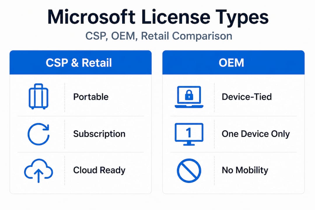 Infographic comparing Microsoft license types