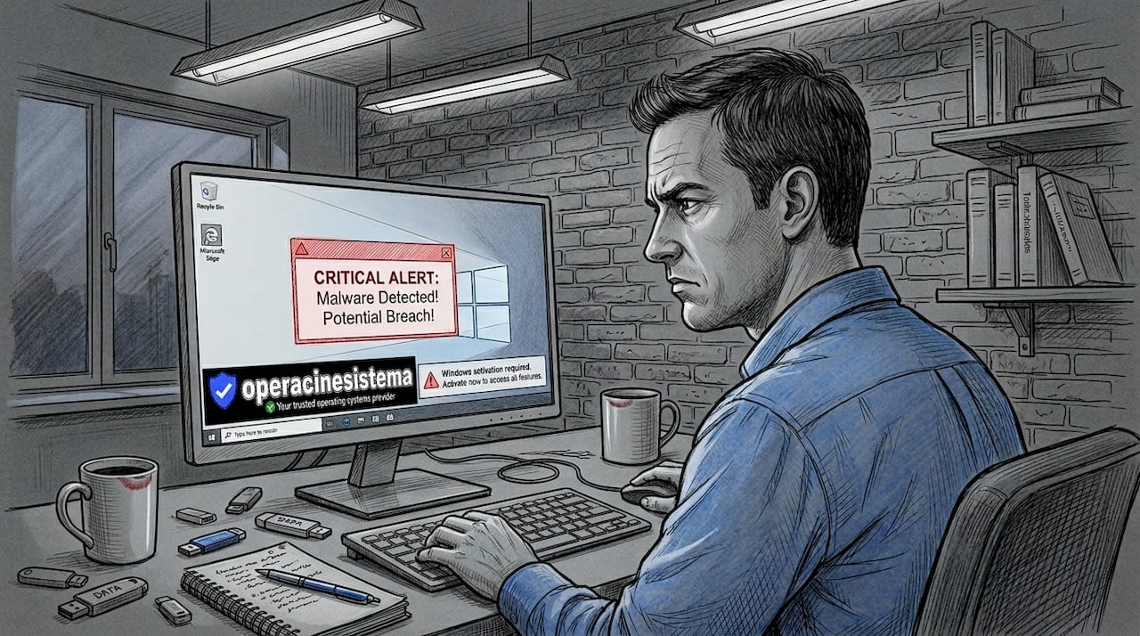 IT admin at office computer sees malware alert