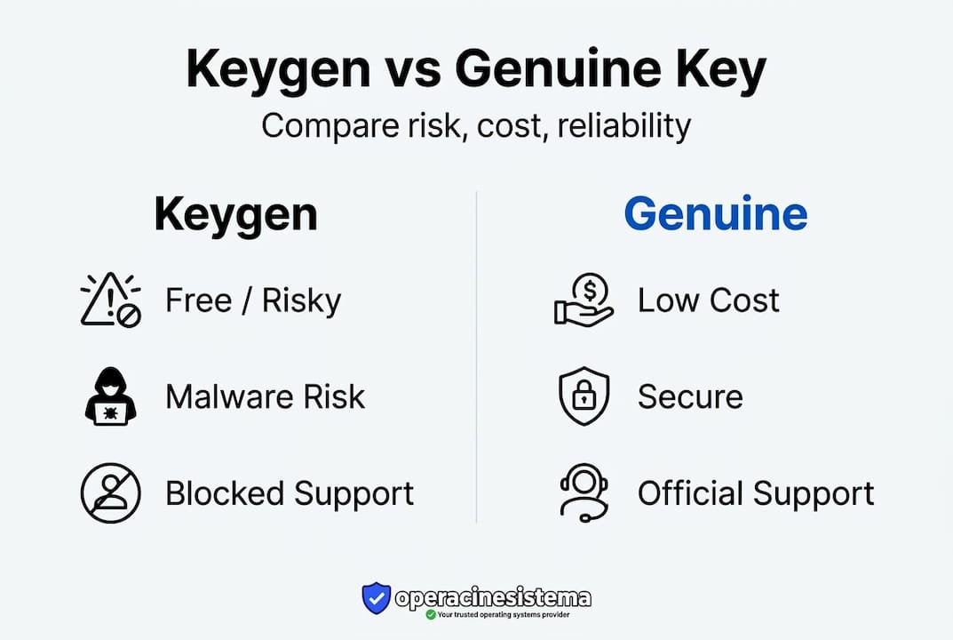 Infographic comparing keygen and genuine license
