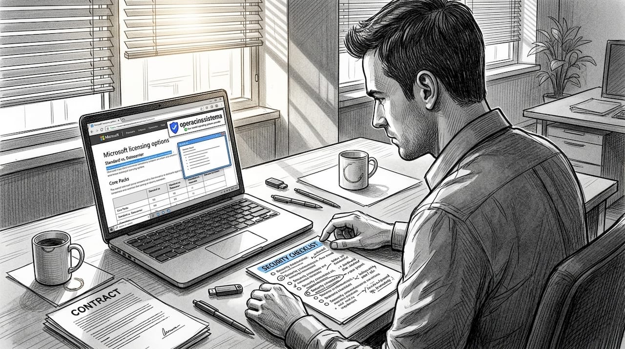 IT manager comparing software license and security features