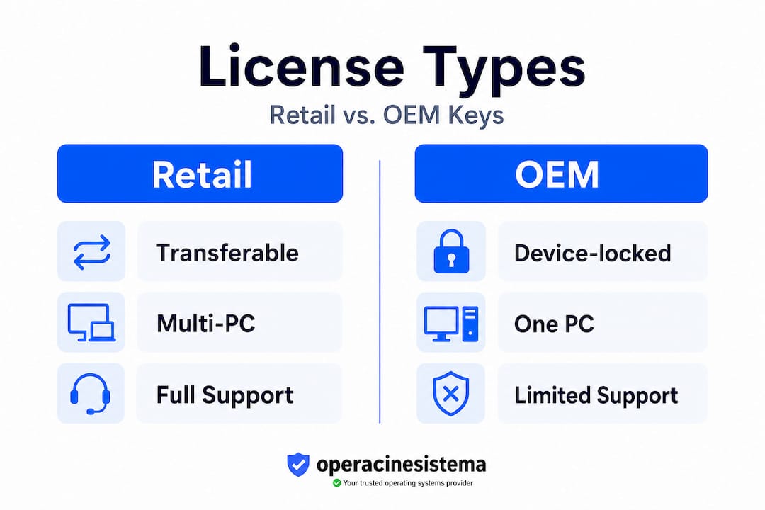 Infographic comparing retail vs OEM Windows license types
