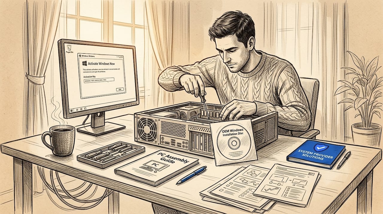 Person installing OEM Windows at home desk