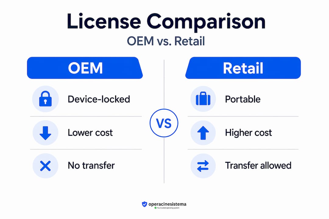 Infographic comparing OEM and Retail Windows licenses