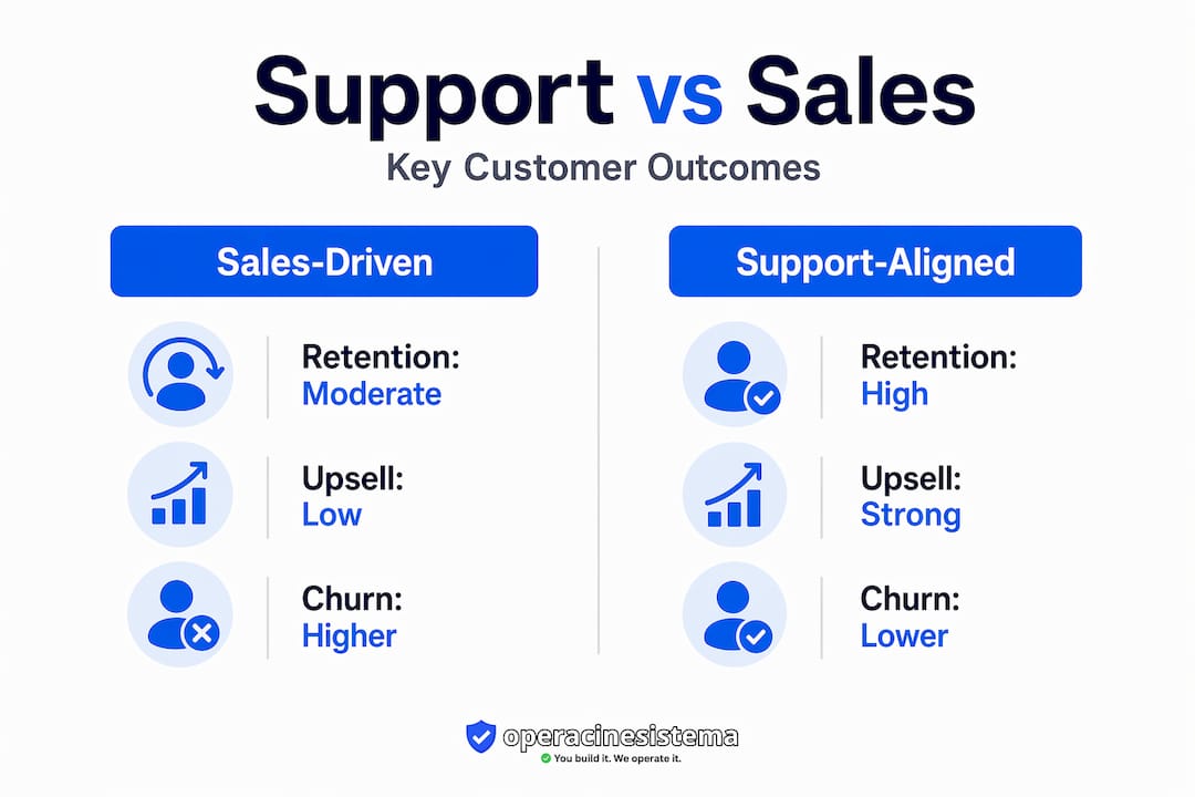 Infographic comparing sales-driven and support-aligned outcomes