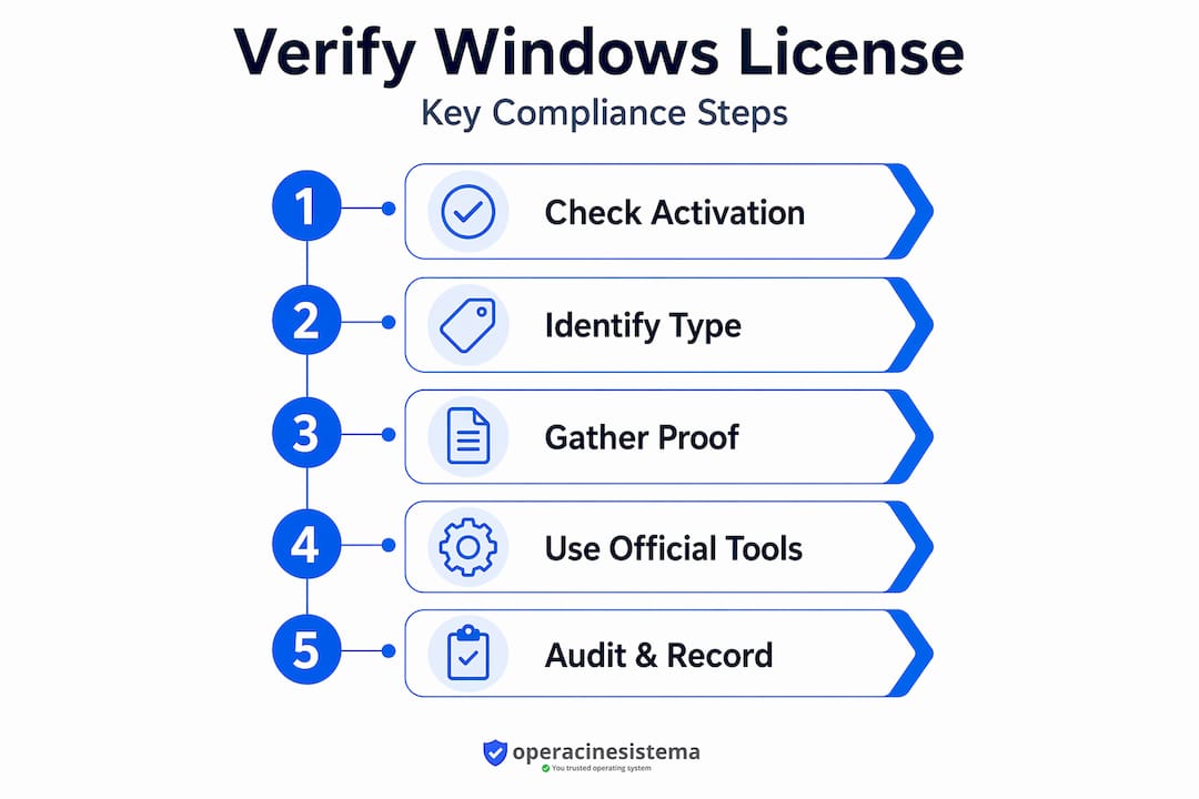 Infographic showing steps to verify Windows license