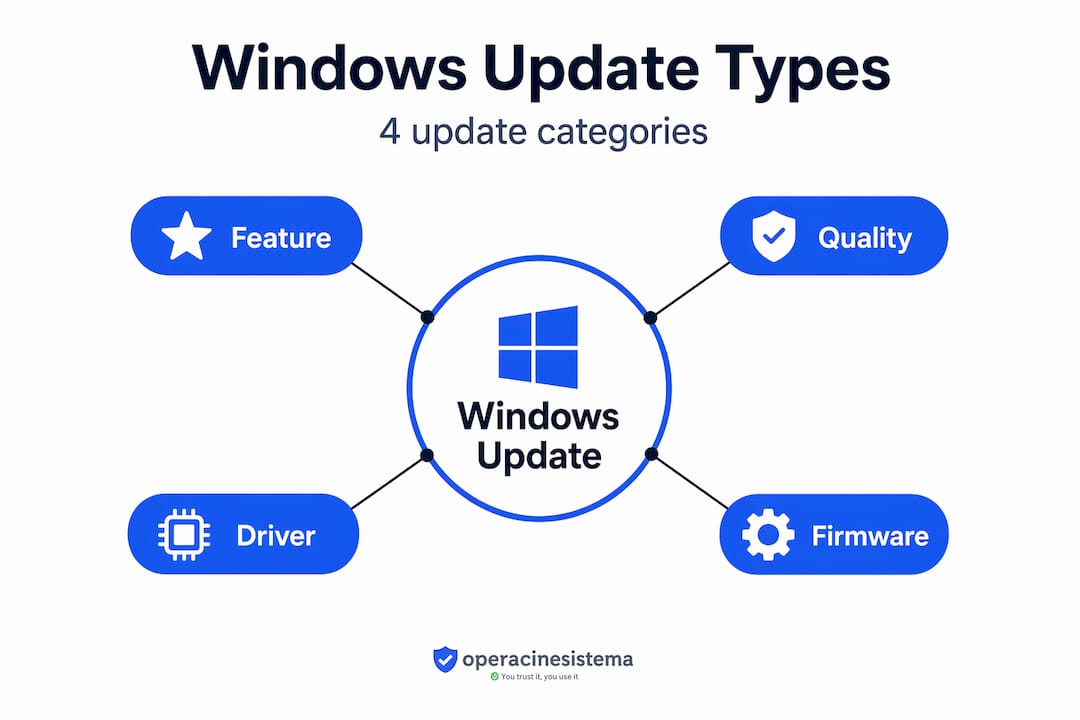 Hierarchy infographic showing four types of Windows updates