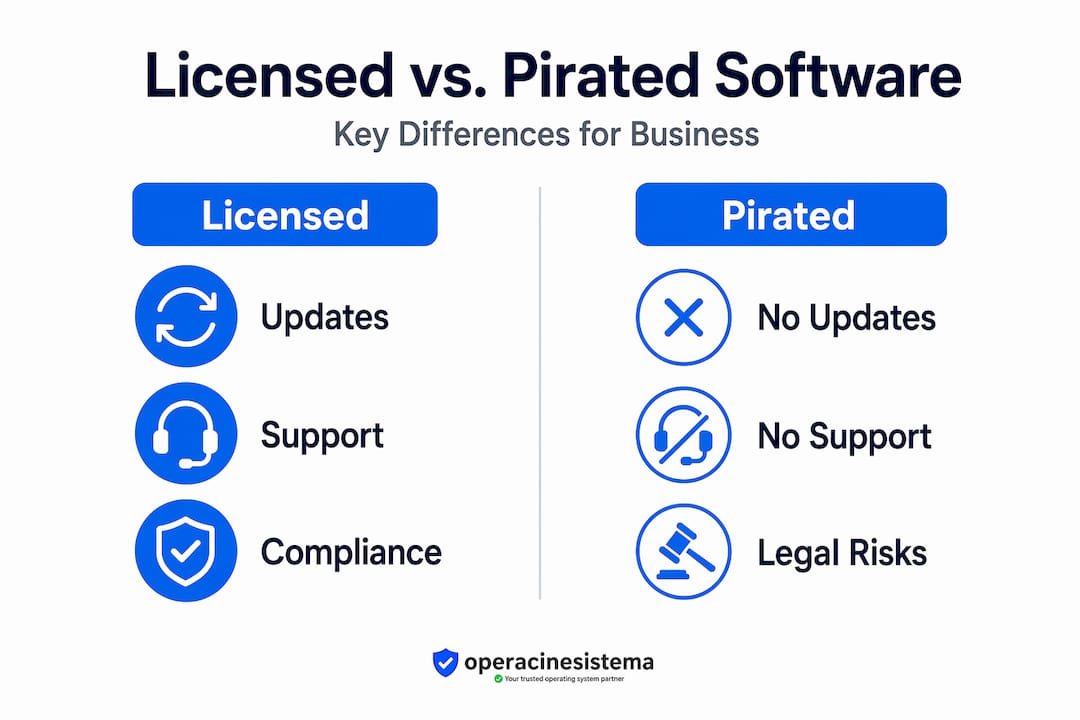 Infographic comparing licensed and pirated software features