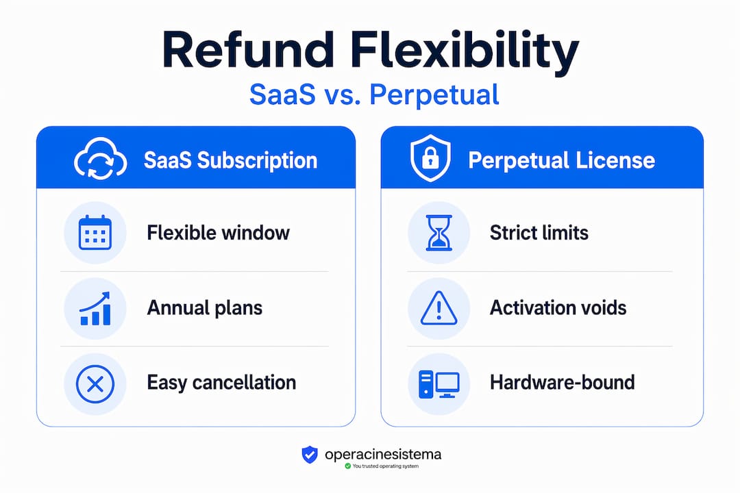 Infographic comparing SaaS and perpetual license refunds
