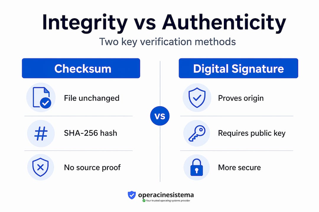 Infographic comparing integrity and authenticity verification methods