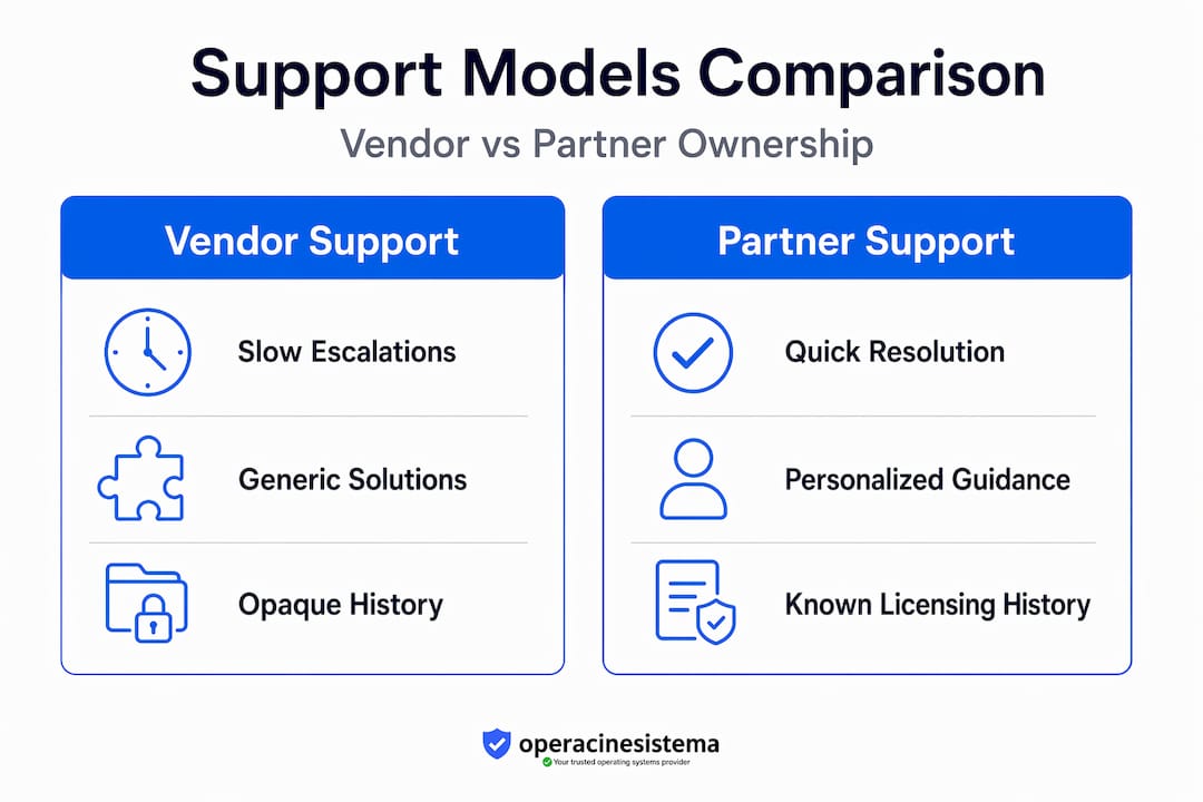 Infographic comparing vendor and partner support models