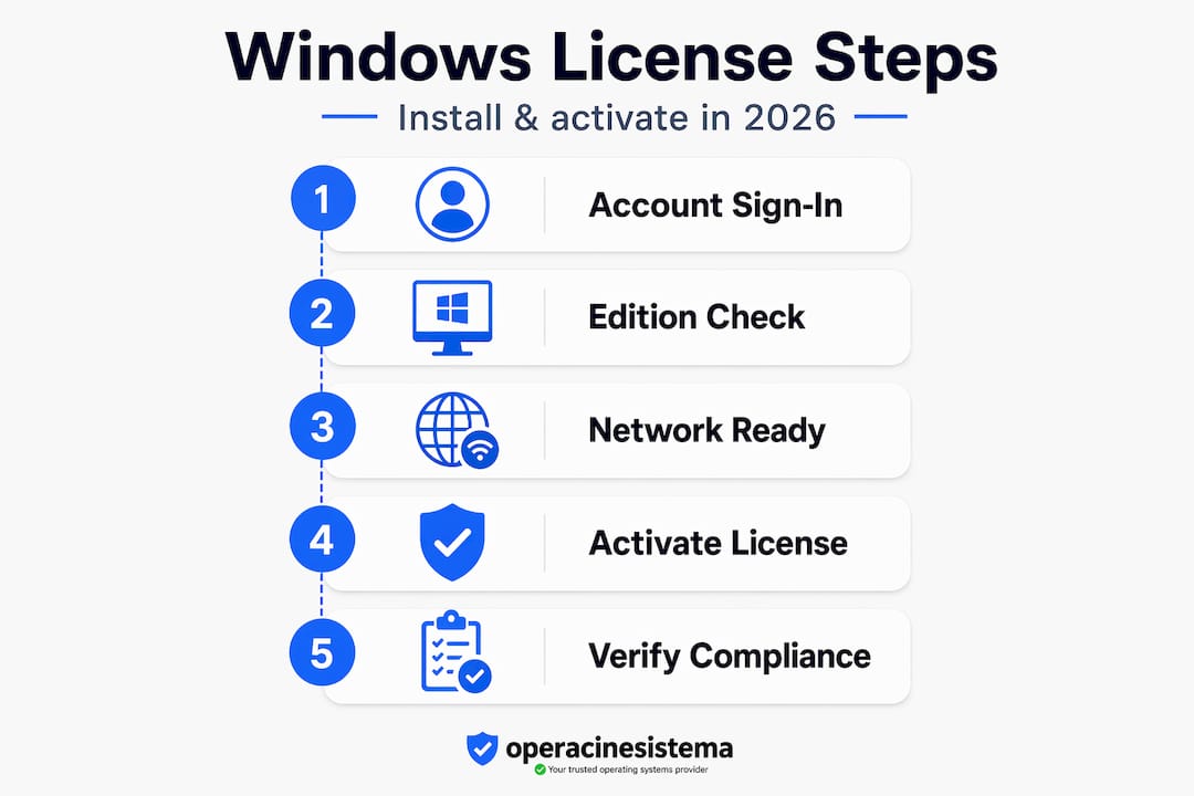 Infographic of Windows license installation steps
