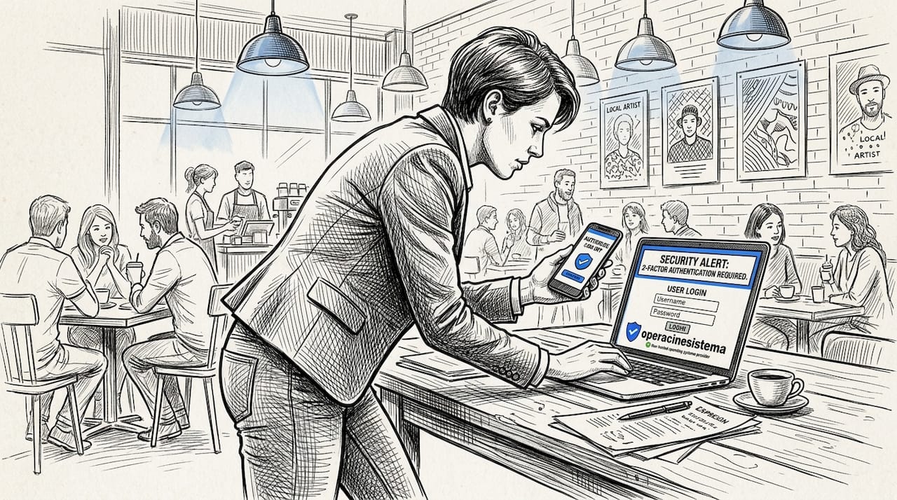Business owner checks credentials on devices