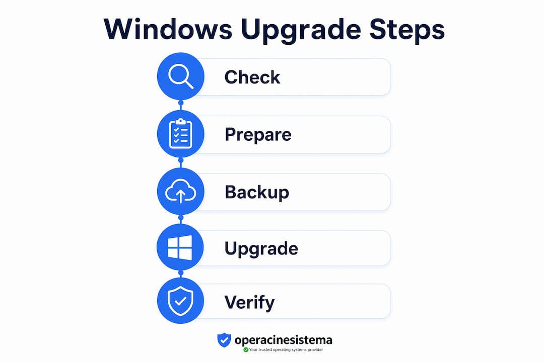 Infographic showing Windows upgrade step-by-step process