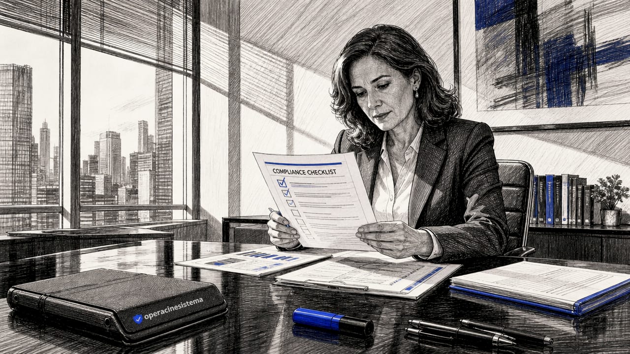 Professional reviewing compliance checklist papers