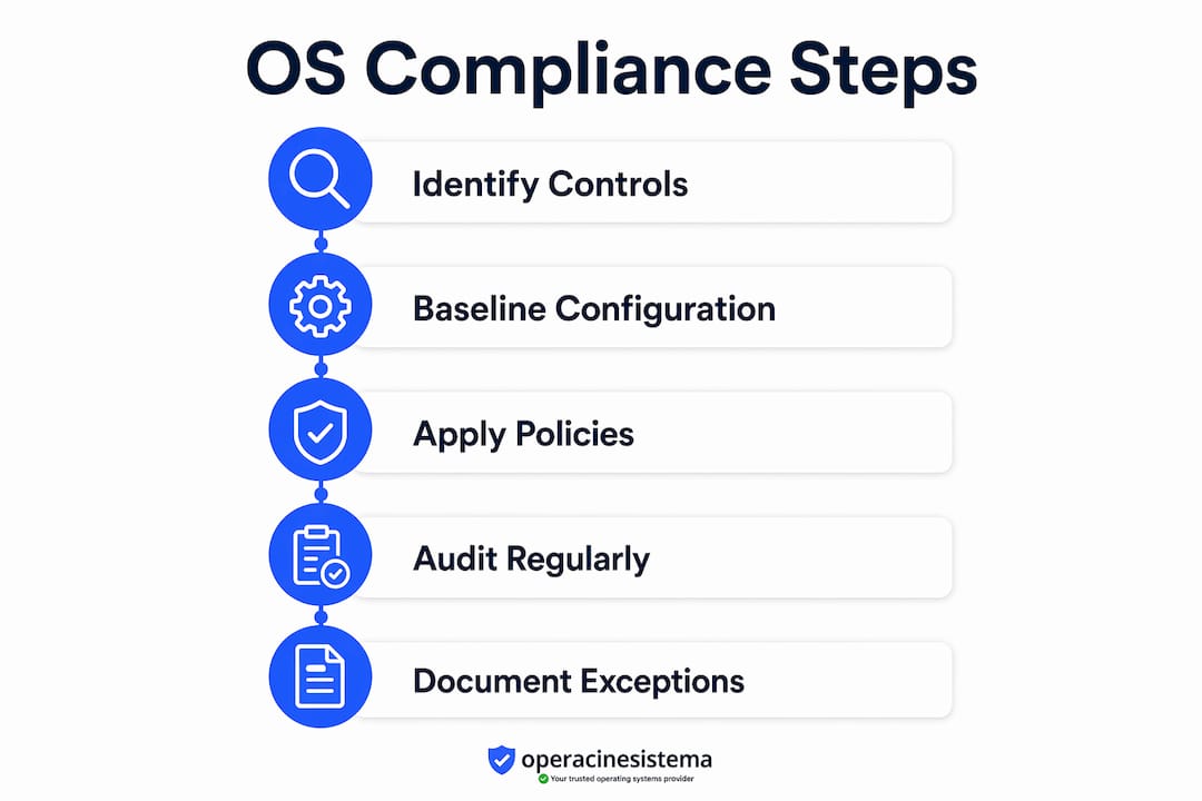 Infographic illustrating steps to OS compliance
