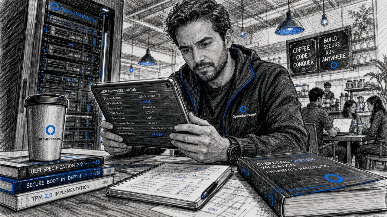 Engineer checking OS validation on tablet