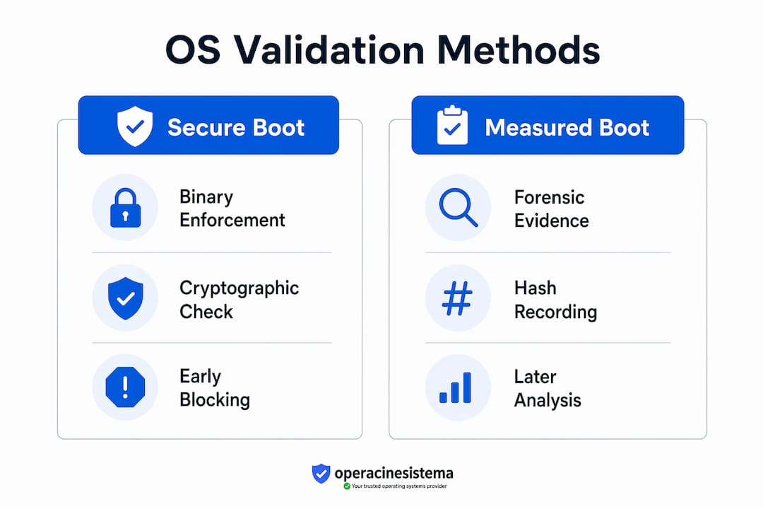 Infographic comparing Secure Boot and Measured Boot