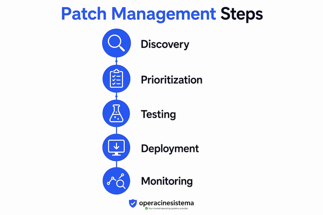 Infographic illustrating software patch management steps