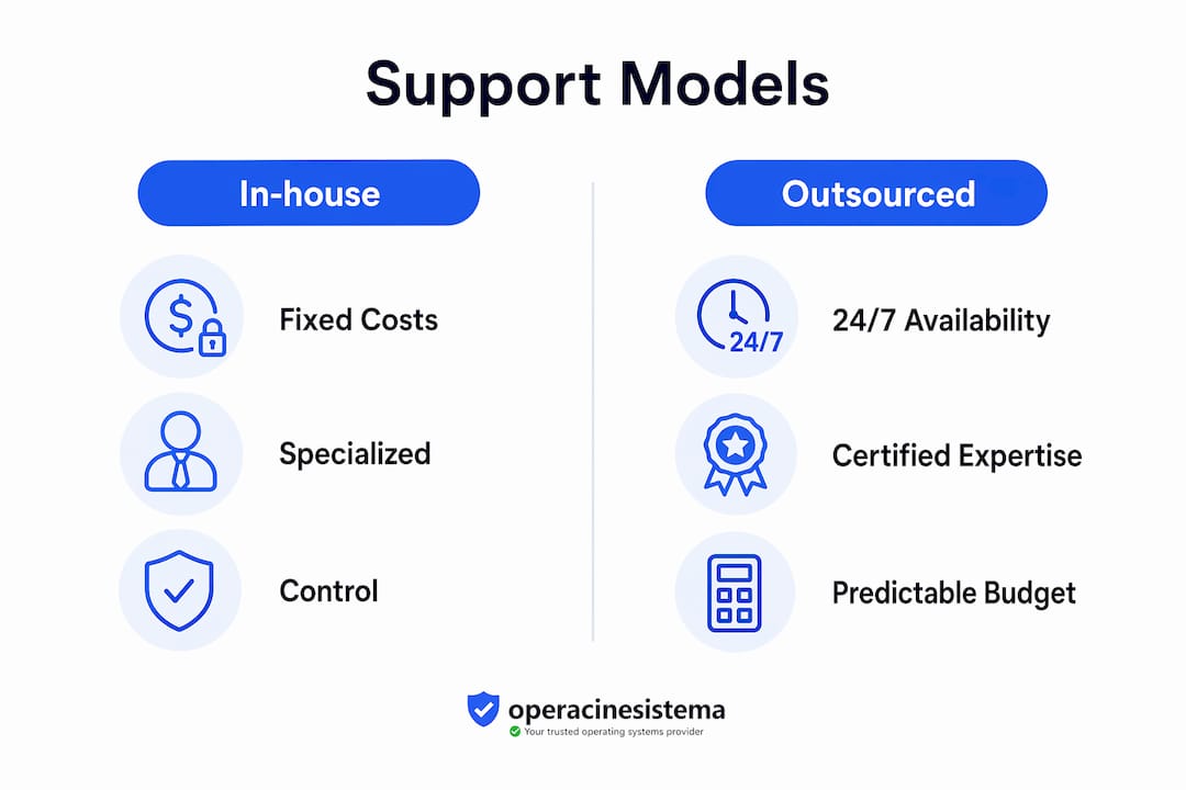 Infographic comparing in-house and outsourced software support