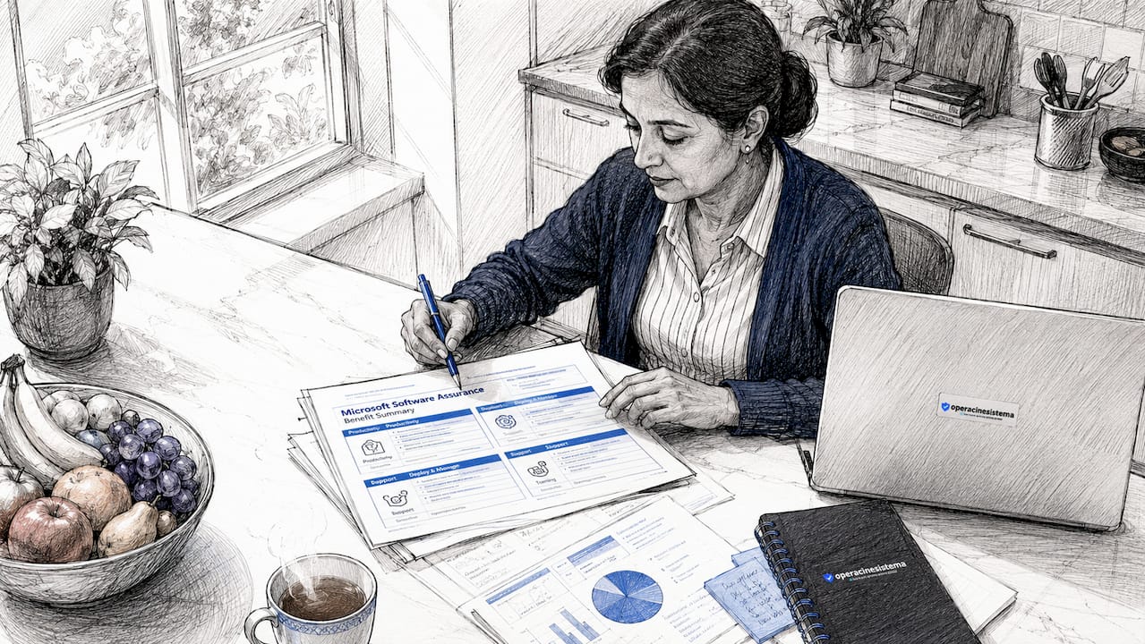 IT professional reviewing licensing benefits document
