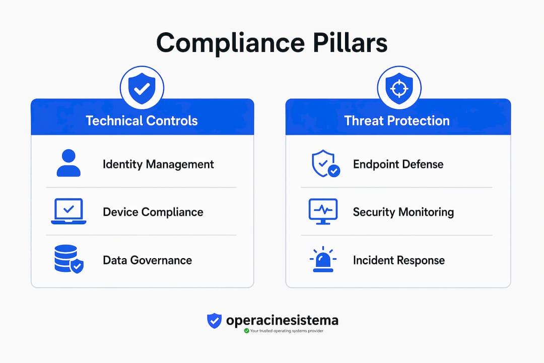 Infographic showing Microsoft compliance core components