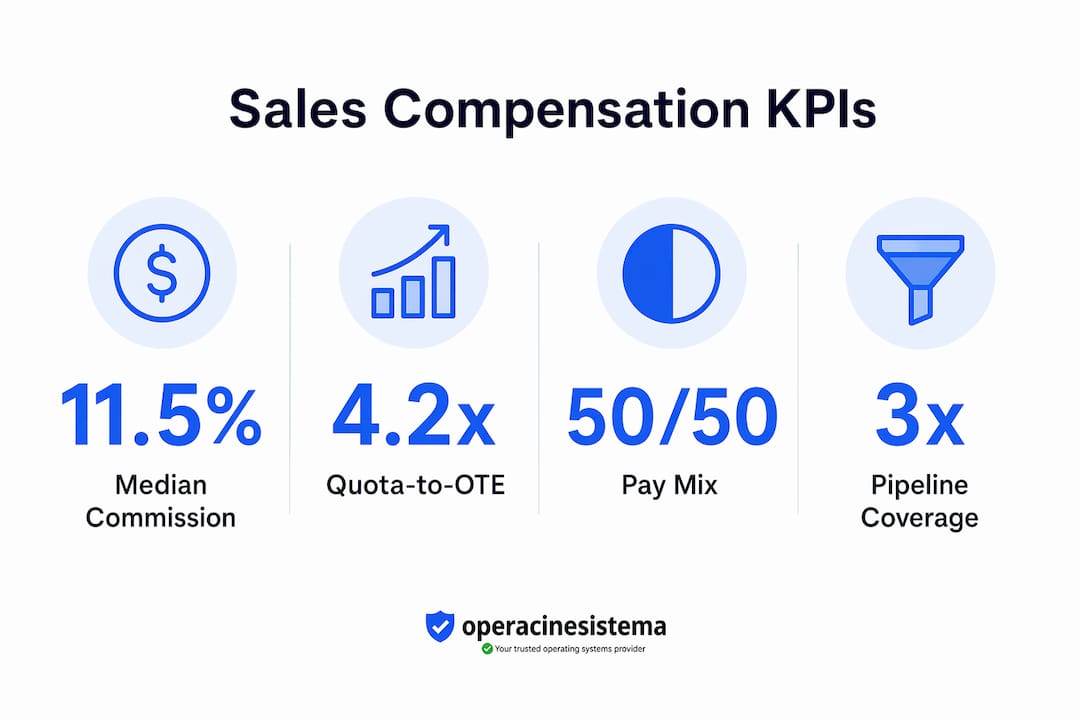 Infographic showing software sales compensation key benchmarks