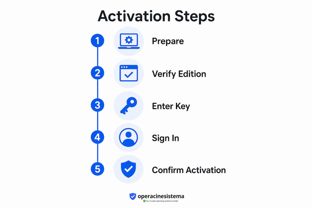 Infographic showing Windows activation step-by-step process