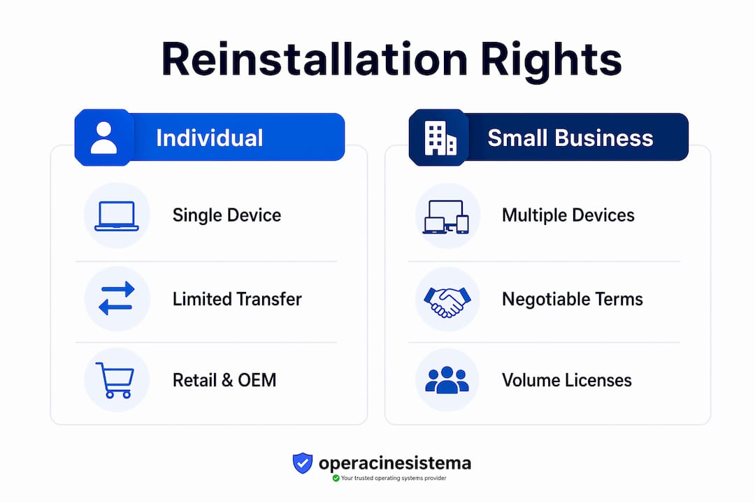 Infographic comparing individual vs small business reinstallation rights