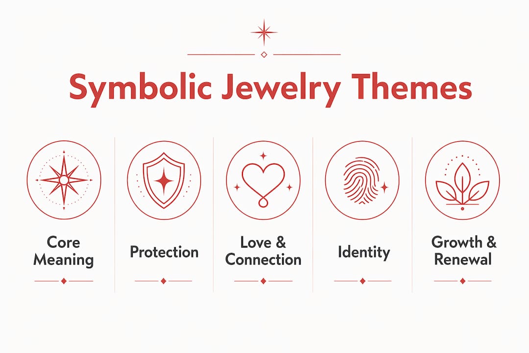Infographic showing symbolic jewelry key theme hierarchy