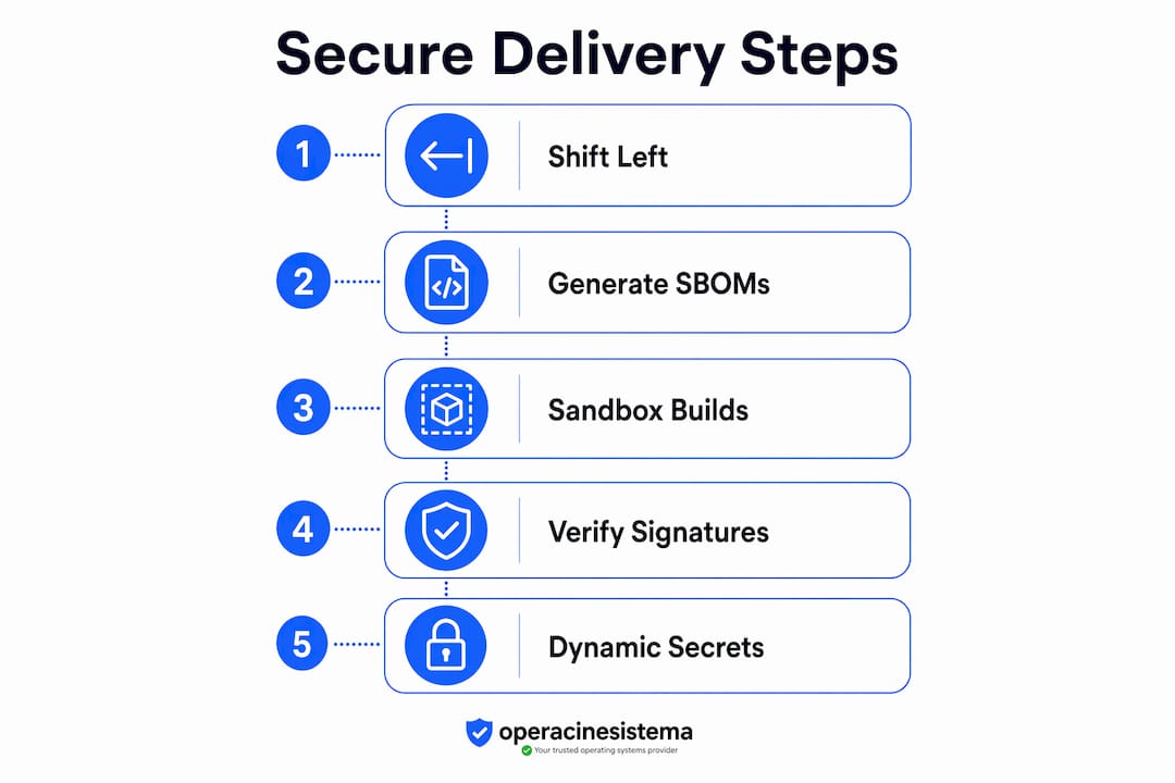 Infographic illustrating five secure software delivery steps