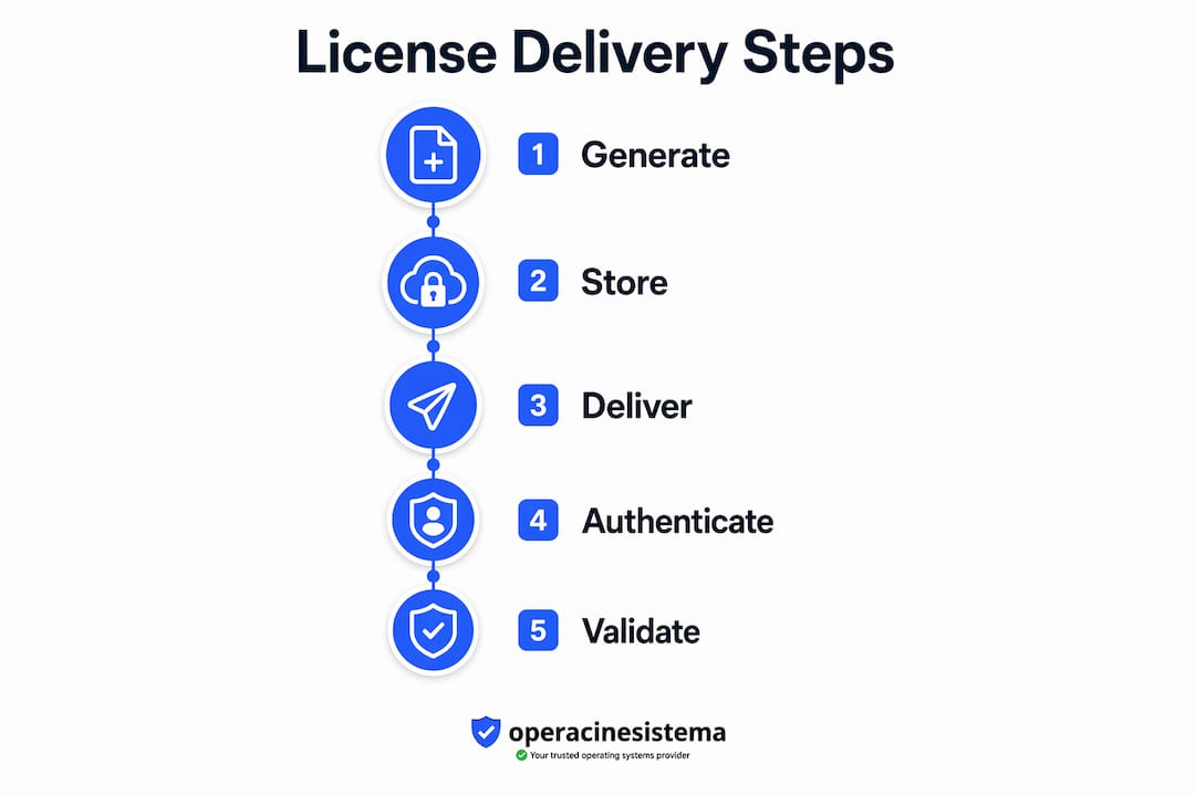 Infographic showing license delivery sequential steps