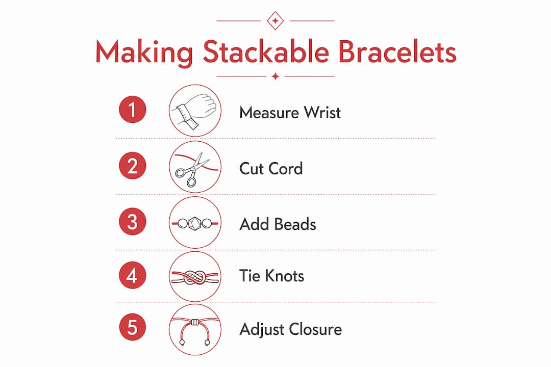 Infographic depicting steps to make stackable cord bracelets
