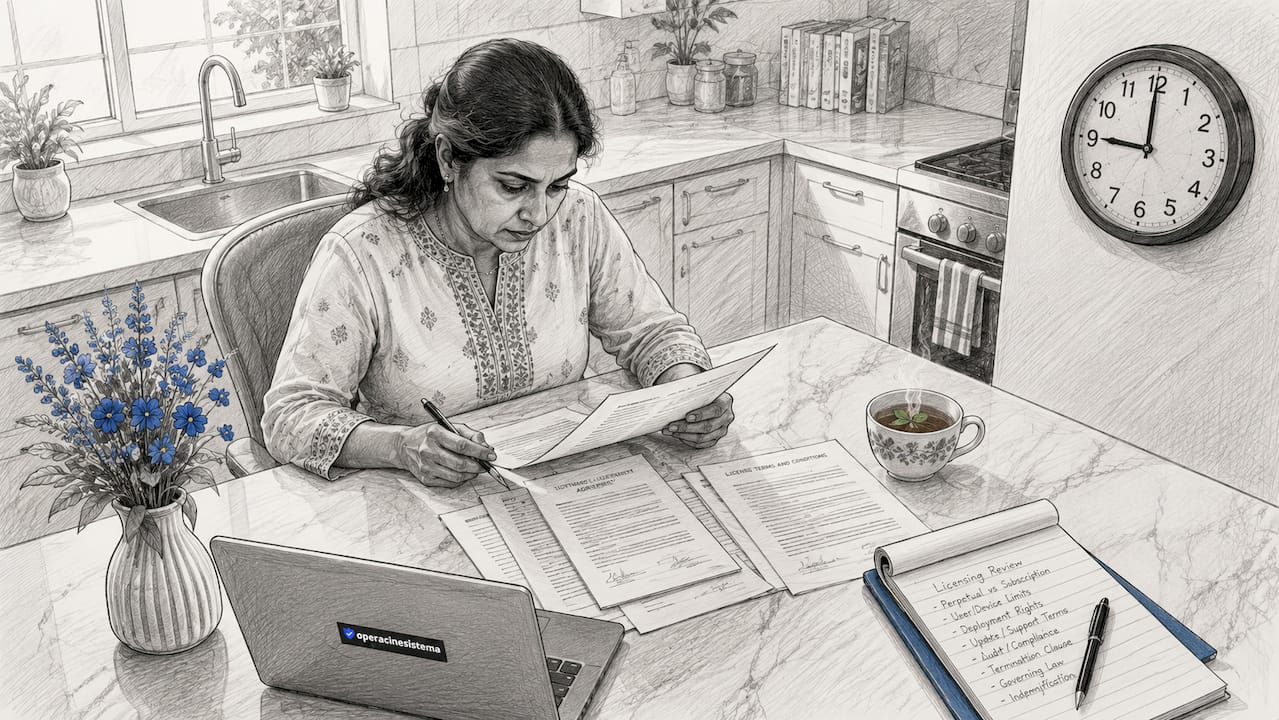 Business owner reviewing compliance documents