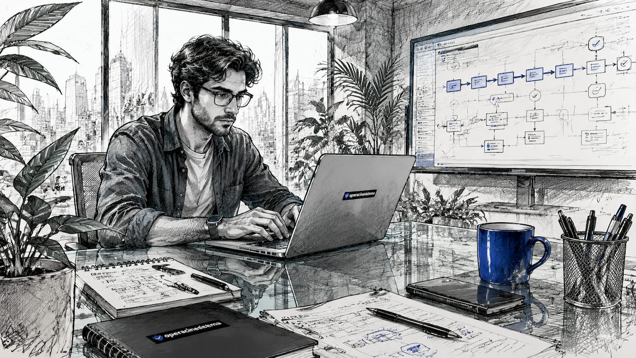 Engineer managing CI/CD pipeline in office