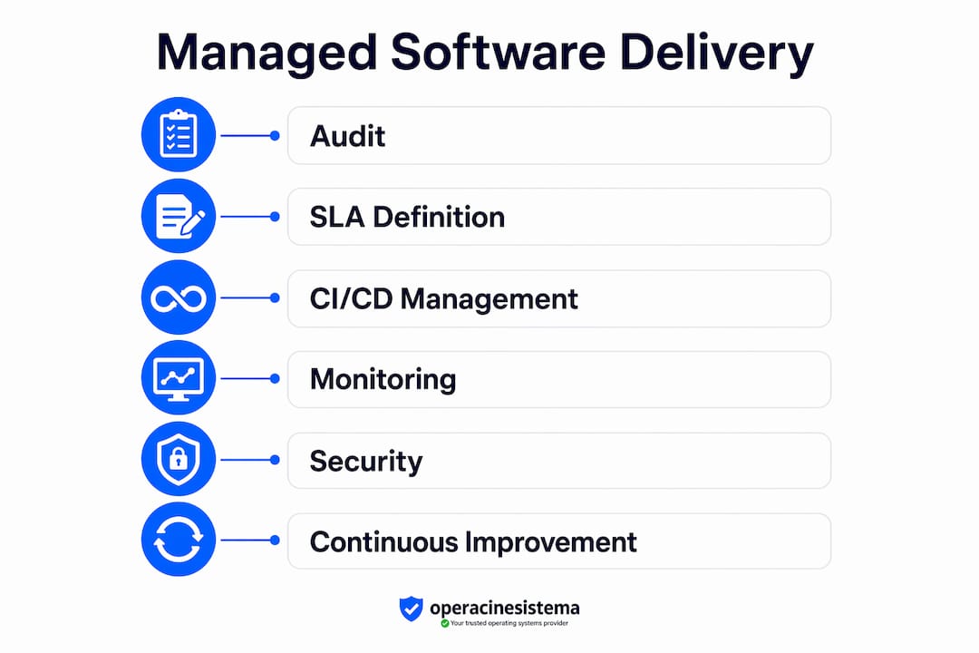 Infographic showing managed software delivery process steps