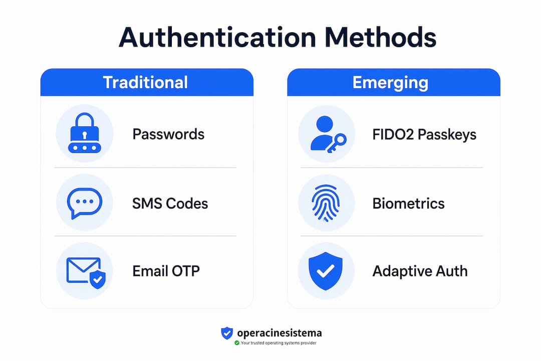 Infographic comparing traditional vs emerging authentication methods