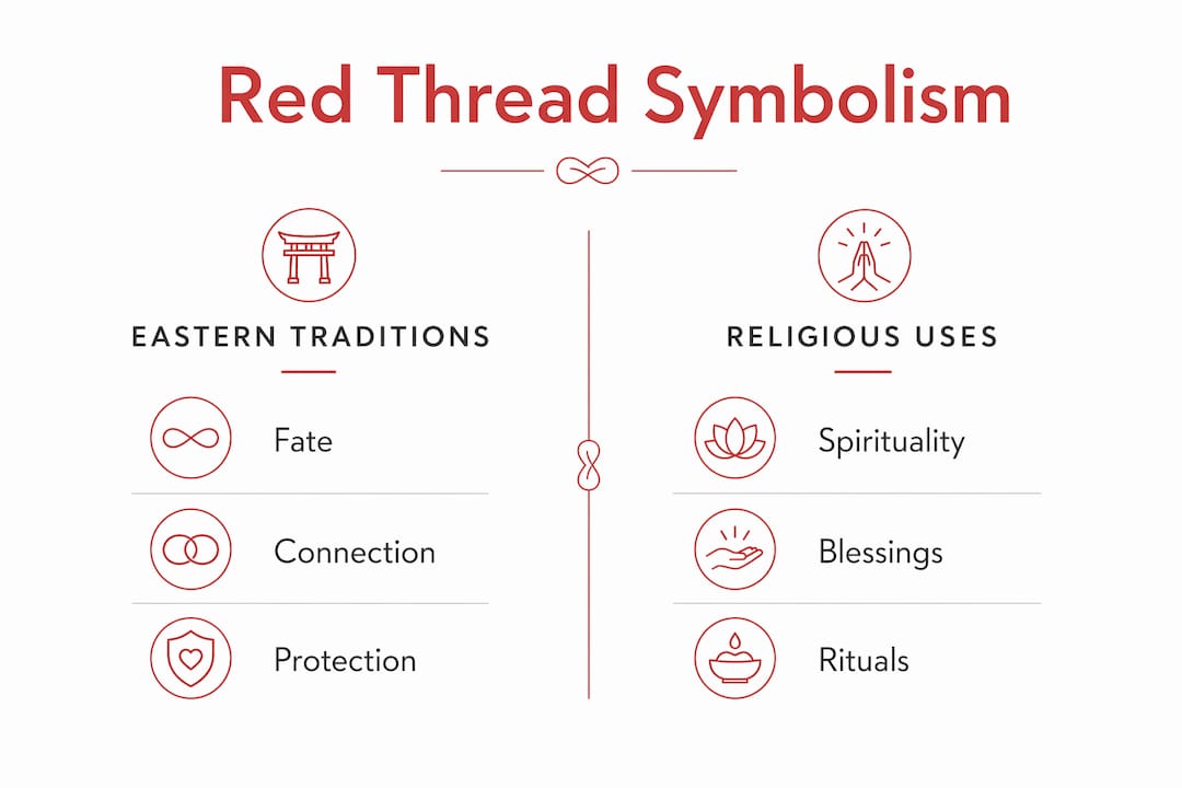Infographic illustrating red thread symbolism across cultures
