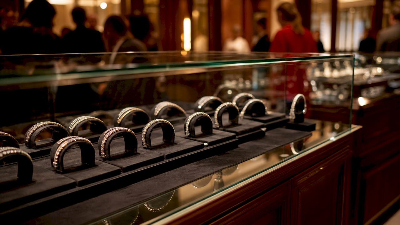Diamond bracelets variety in retail display