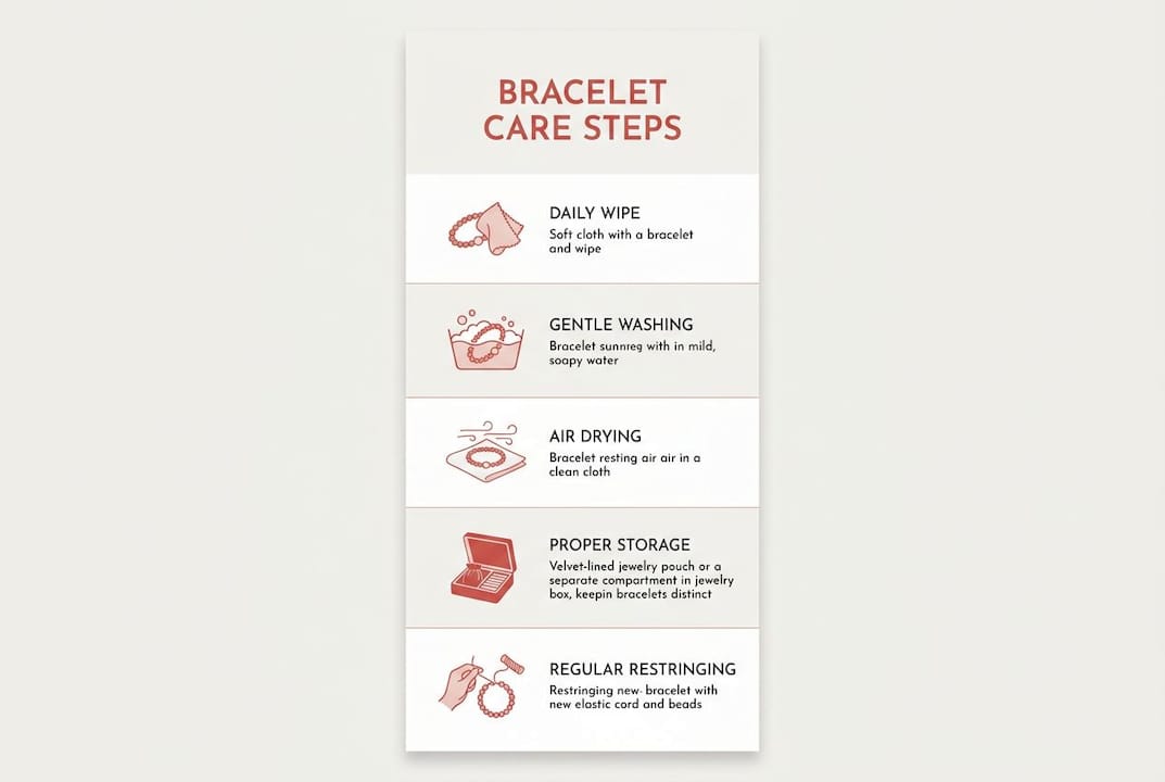 Infographic showing care steps for string bracelets